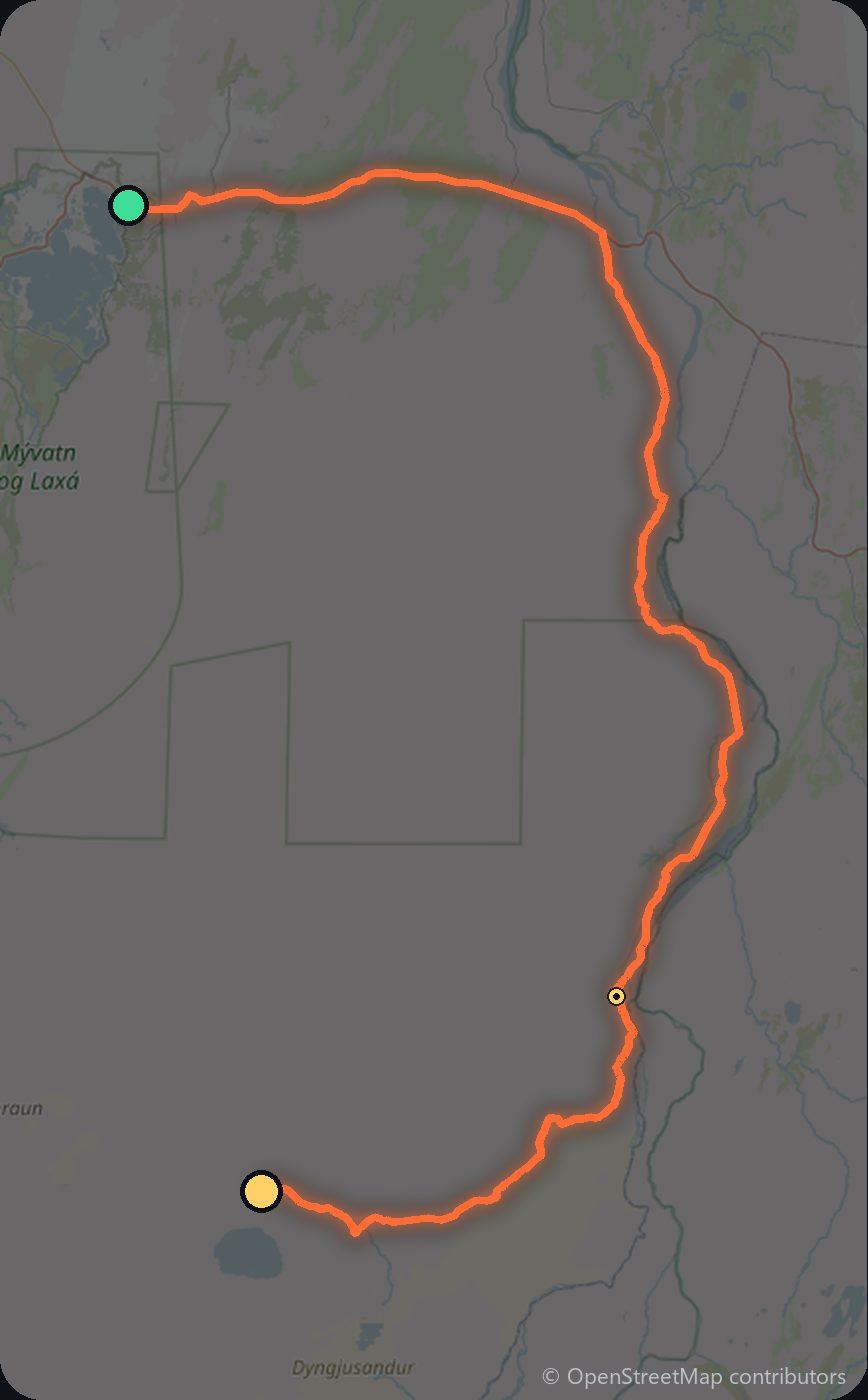 Map of the Mývatn to Askja driving route