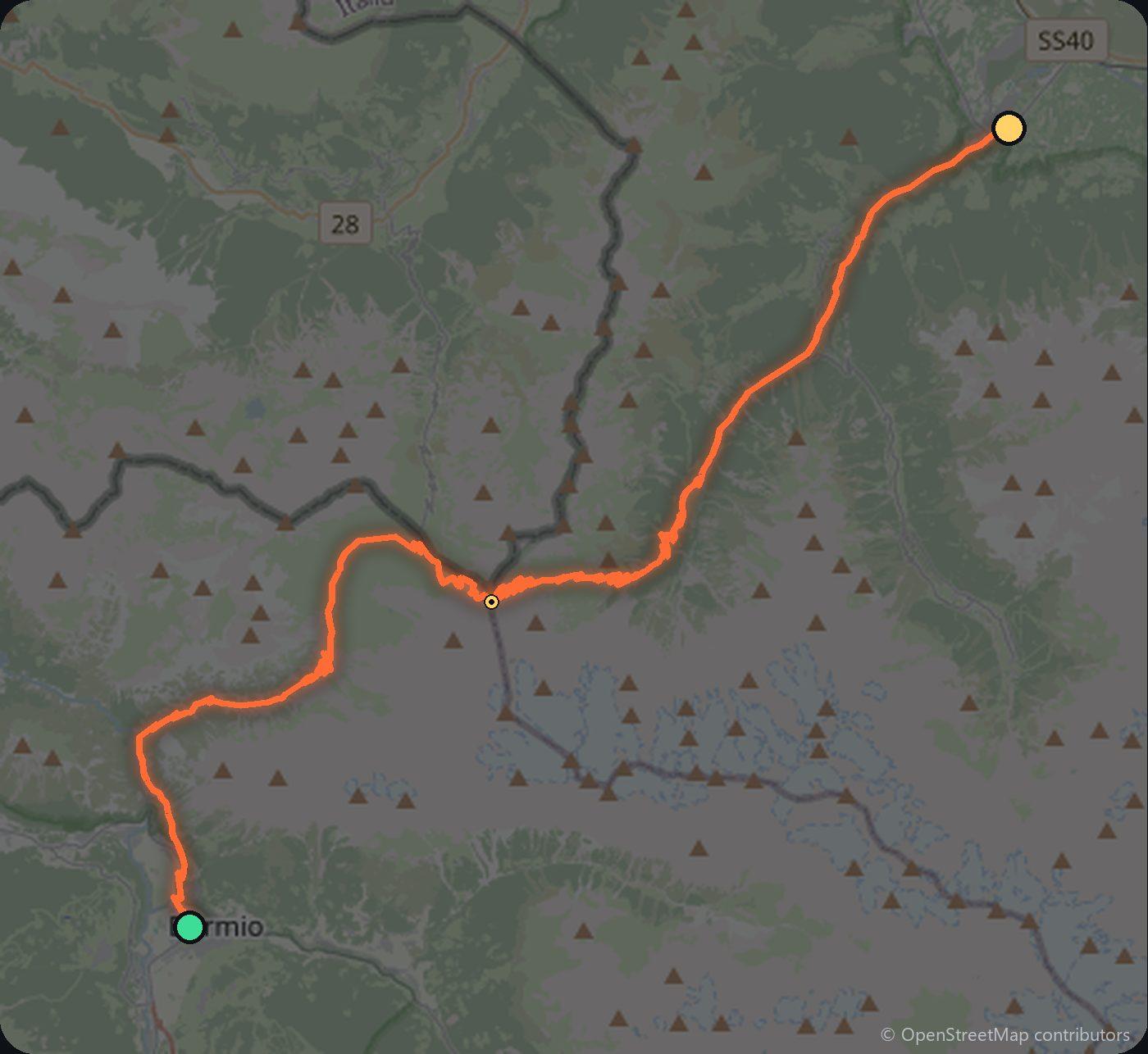 Map of the Bormio to Prato allo Stelvio driving route