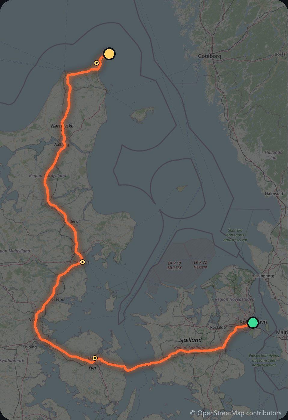 Map of the Copenhagen to Skagen driving route