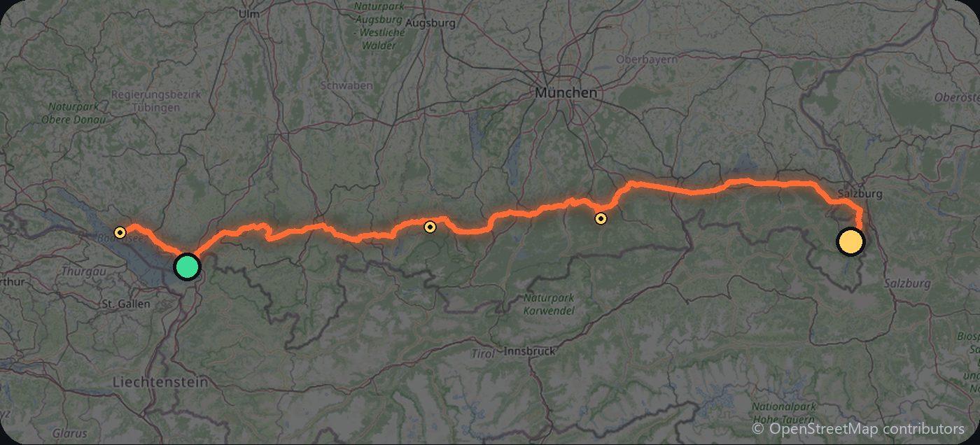 Map of the Lindau to Berchtesgaden driving route