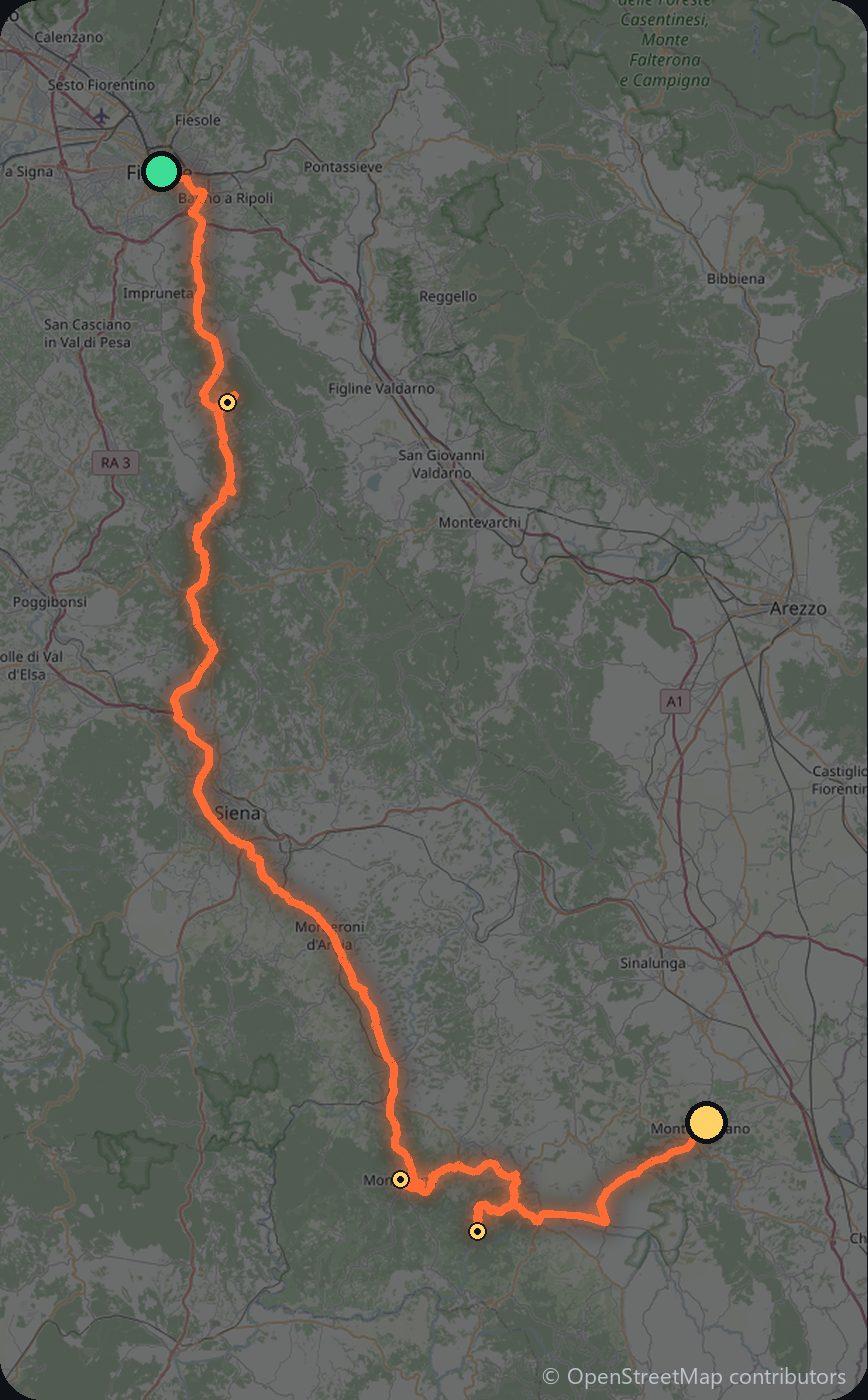 Map of the Florence to Montepulciano driving route