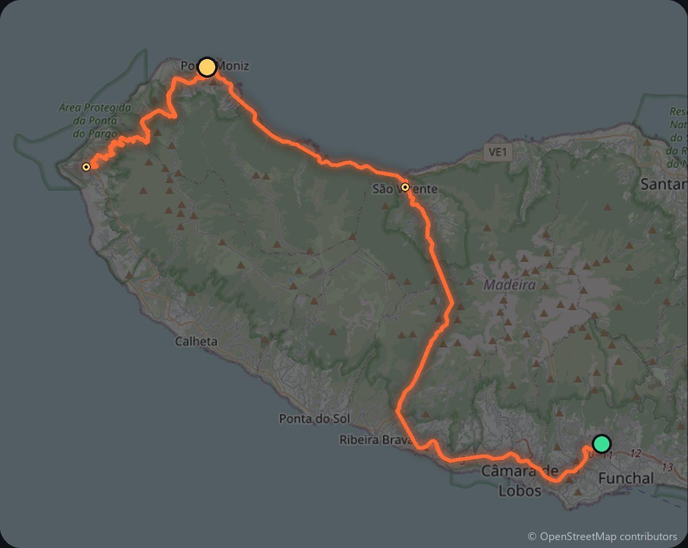 Map of the Funchal to Porto Moniz driving route