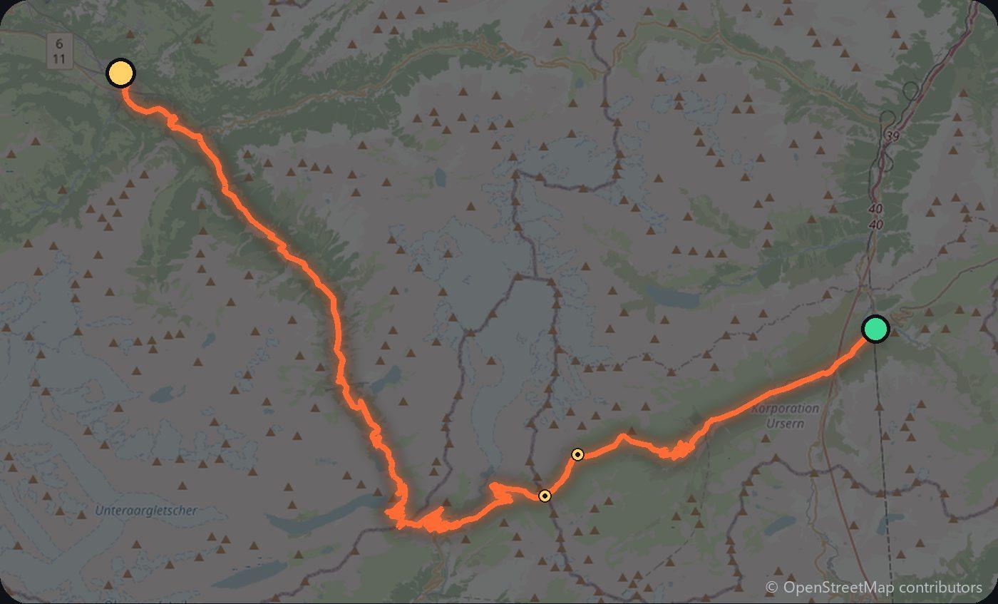 Map of the Andermatt to Meiringen driving route