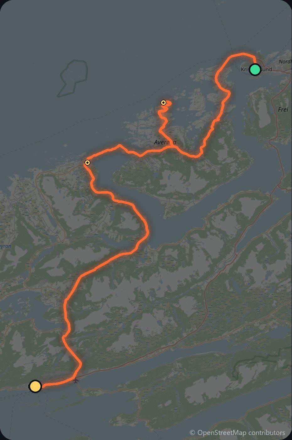 Map of the Kristiansund to Molde driving route