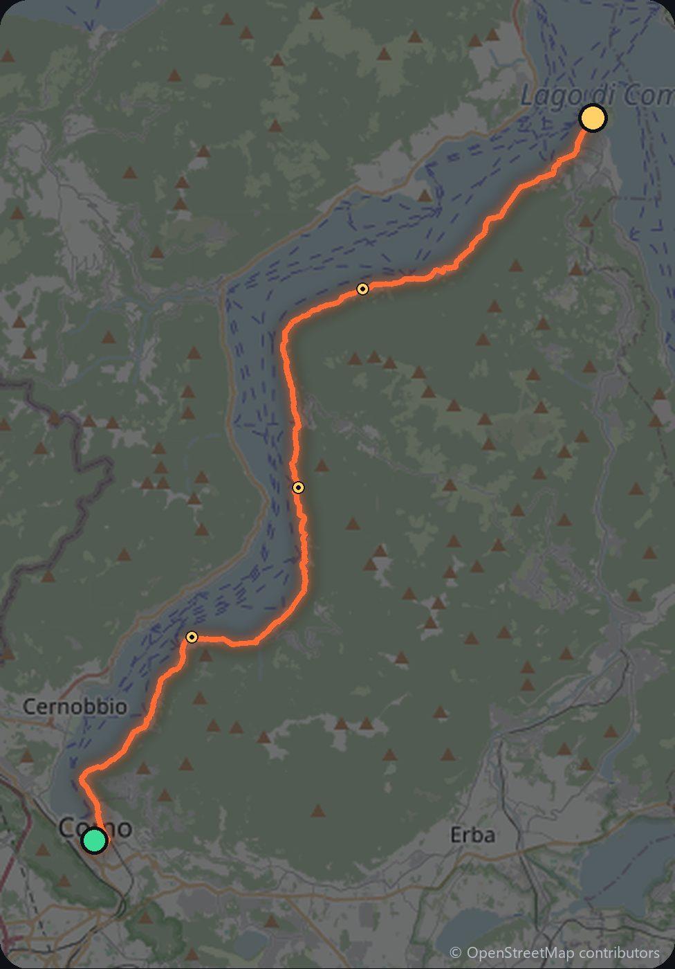 Map of the Como to Bellagio driving route