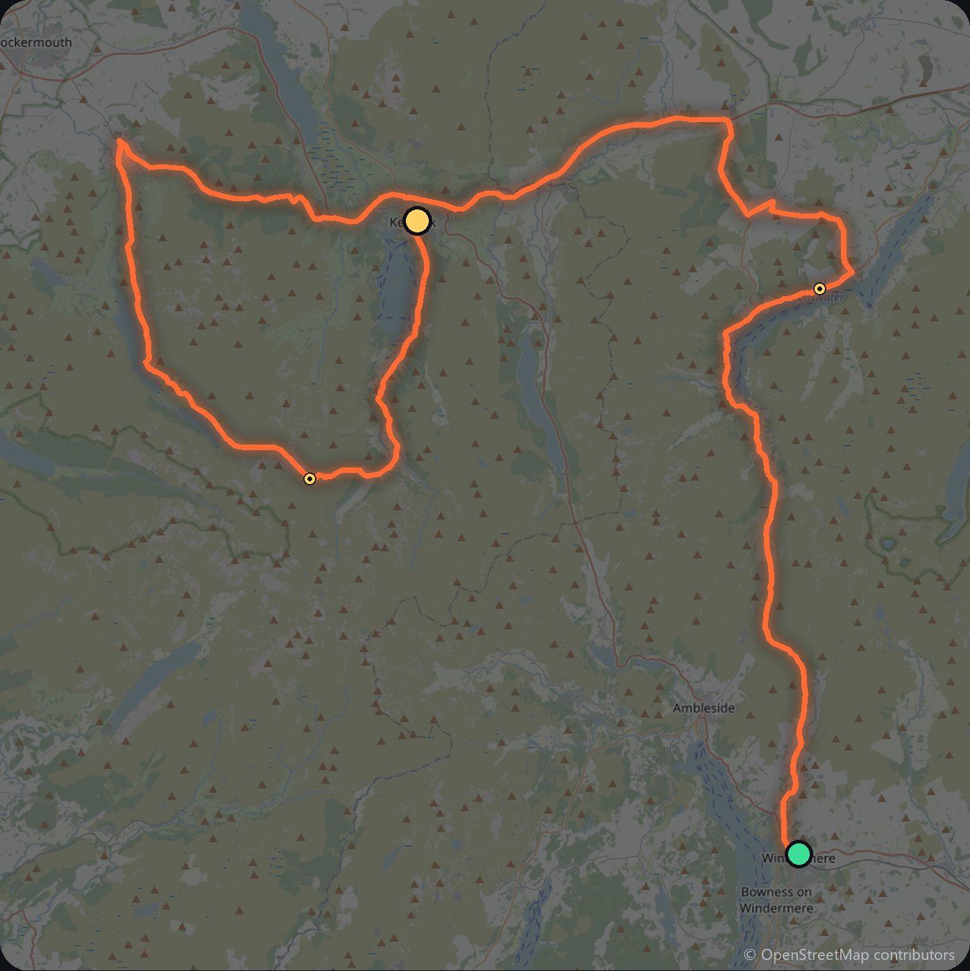 Map of the Windermere to Keswick driving route