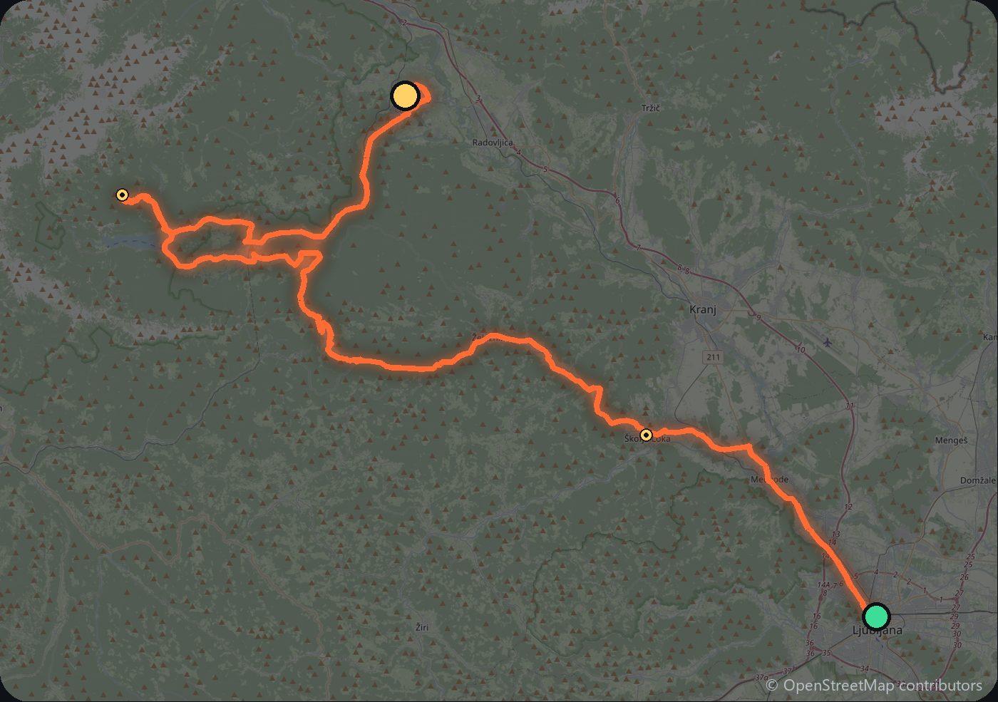Map of the Ljubljana to Lake Bled driving route
