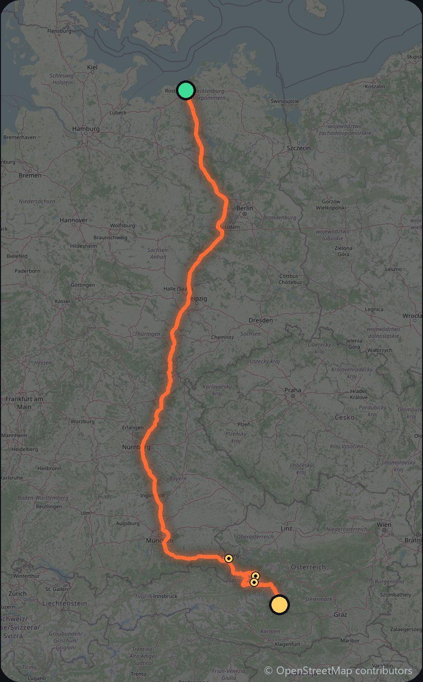 Map of the Rostock to Kammersberg driving route