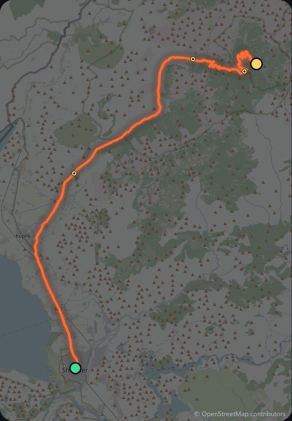 Map of the Shkodër to Theth driving route