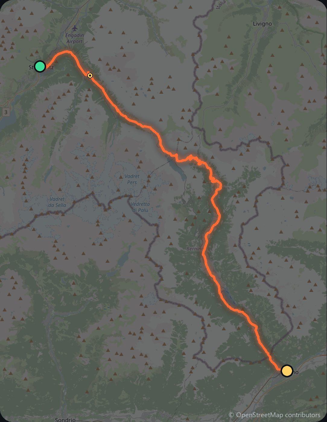 Map of the St Moritz to Tirano driving route