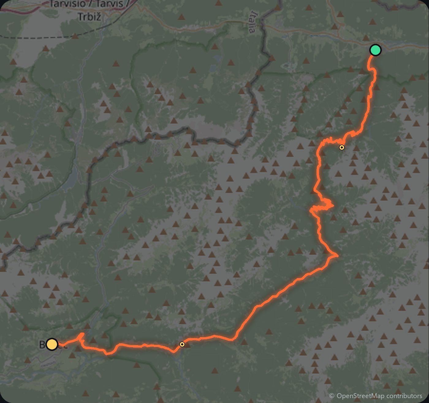Map of the Kranjska Gora to Bovec driving route
