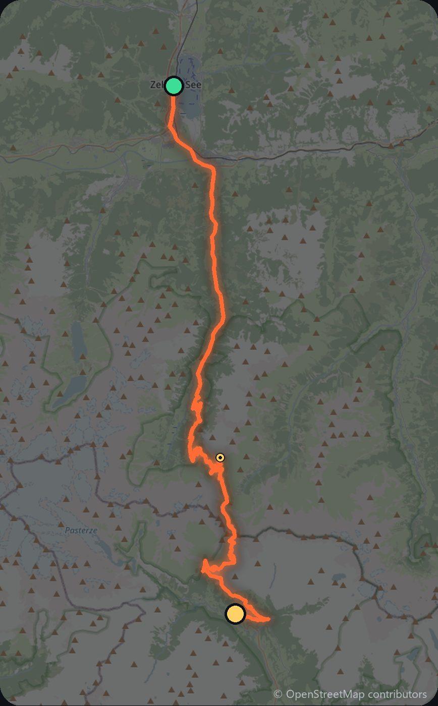 Map of the Zell am See to Heiligenblut driving route
